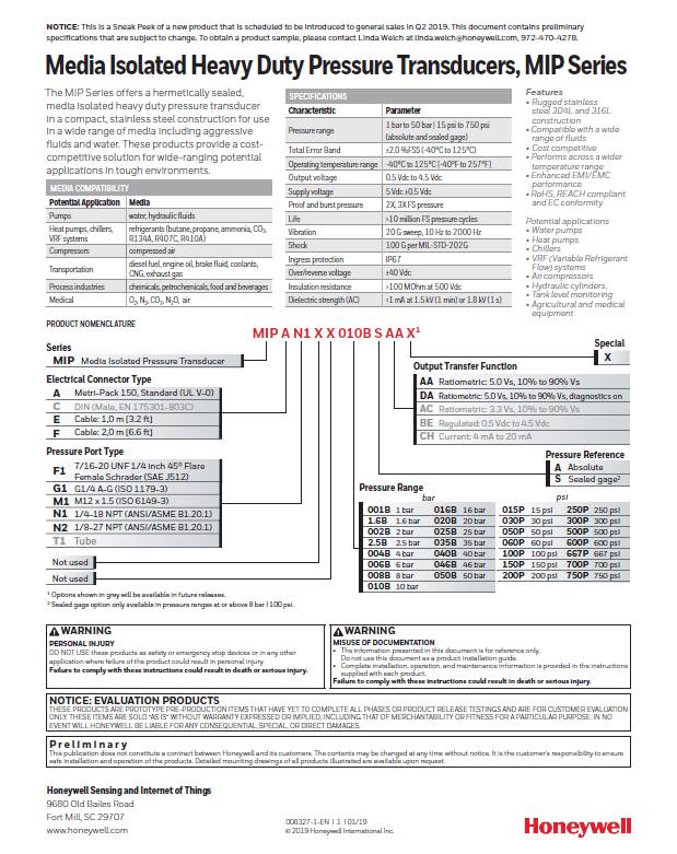 Honeywell MIP Datasheet