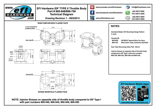 IDF Type II Throttle Body Technical Drawing