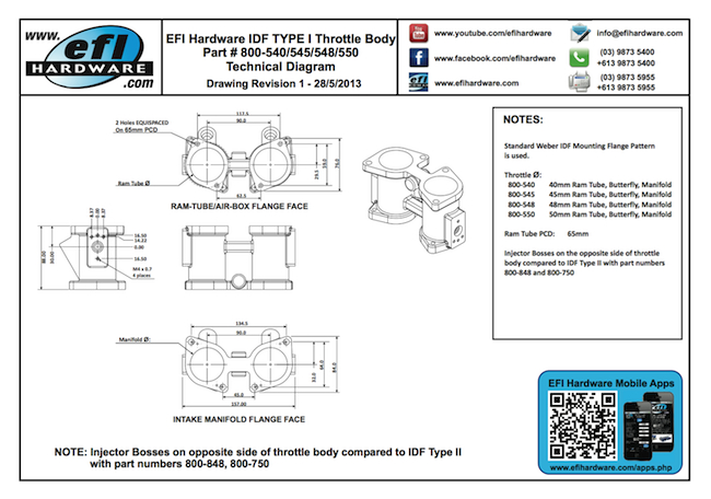 IDF Type I Throttle Body Technical Drawing