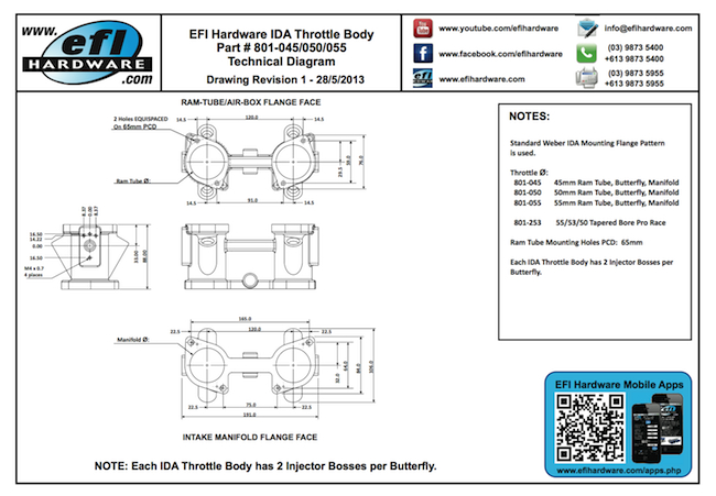 IDA Throttle Body Technical Drawing