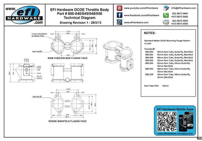 DCOE Throttle Body Technical Drawing